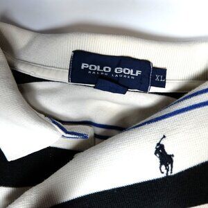 Polo Golf Ralph Lauren Striped White Black Polo Shirt XL Short Sleeve Cotton Men